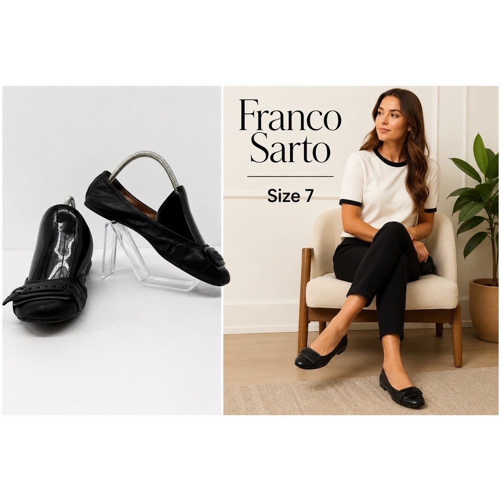 Franco Sarto Black Leather Ballet Flats Women's Size 7 Classic Minimalist Casual